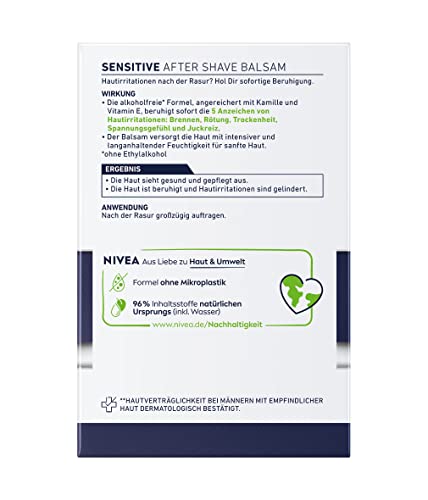 NIVEA MEN Sensitive After Shave Balsam (100 ml), beruhigendes After Shave, feuchtigkeitsspendende Hautpflege nach der Rasur mit Kamille und Vitamin E