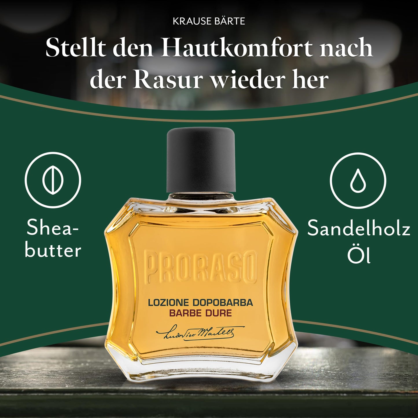 Proraso After Shave Lotion Nourishing, 100 ml, Aftershave für Männer mit Sandelholz & Shea-Öl spendet Feuchtigkeit und stellt den Hautkomfort wieder her, Made in Italy