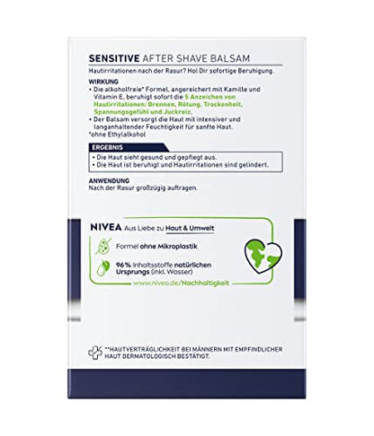 NIVEA MEN Sensitive After Shave Balsam (100 ml), beruhigendes After Shave, feuchtigkeitsspendende Hautpflege nach der Rasur mit Kamille und Vitamin E