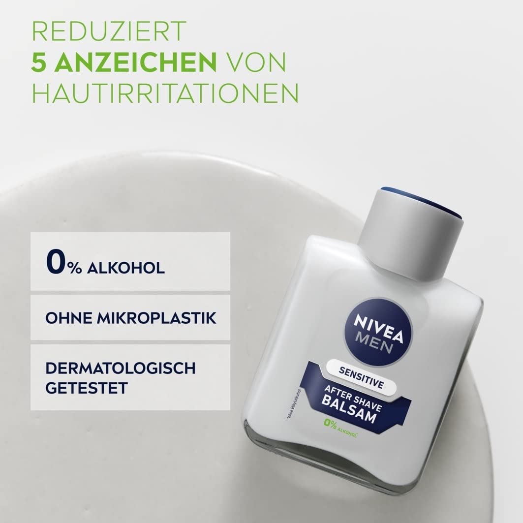 NIVEA MEN Sensitive After Shave Balsam (100 ml), beruhigendes After Shave, feuchtigkeitsspendende Hautpflege nach der Rasur mit Kamille und Vitamin E