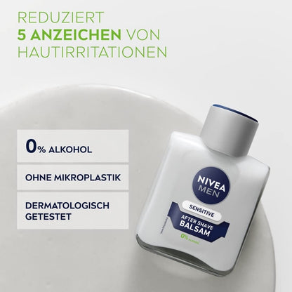 NIVEA MEN Sensitive After Shave Balsam (100 ml), beruhigendes After Shave, feuchtigkeitsspendende Hautpflege nach der Rasur mit Kamille und Vitamin E