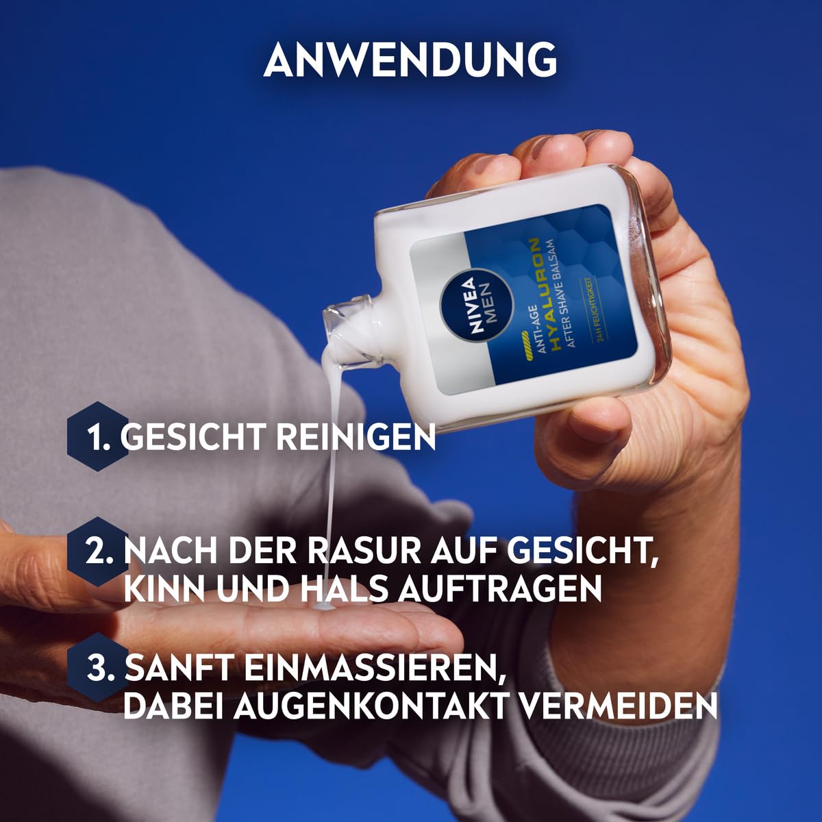 NIVEA MEN Anti-Age Hyaluron After Shave Balsam, erfrischendes After Shave für Männer mit Hyaluron für 24h Feuchtigkeit, beruhigende Gesichtspflege nach der Rasur (100 ml)