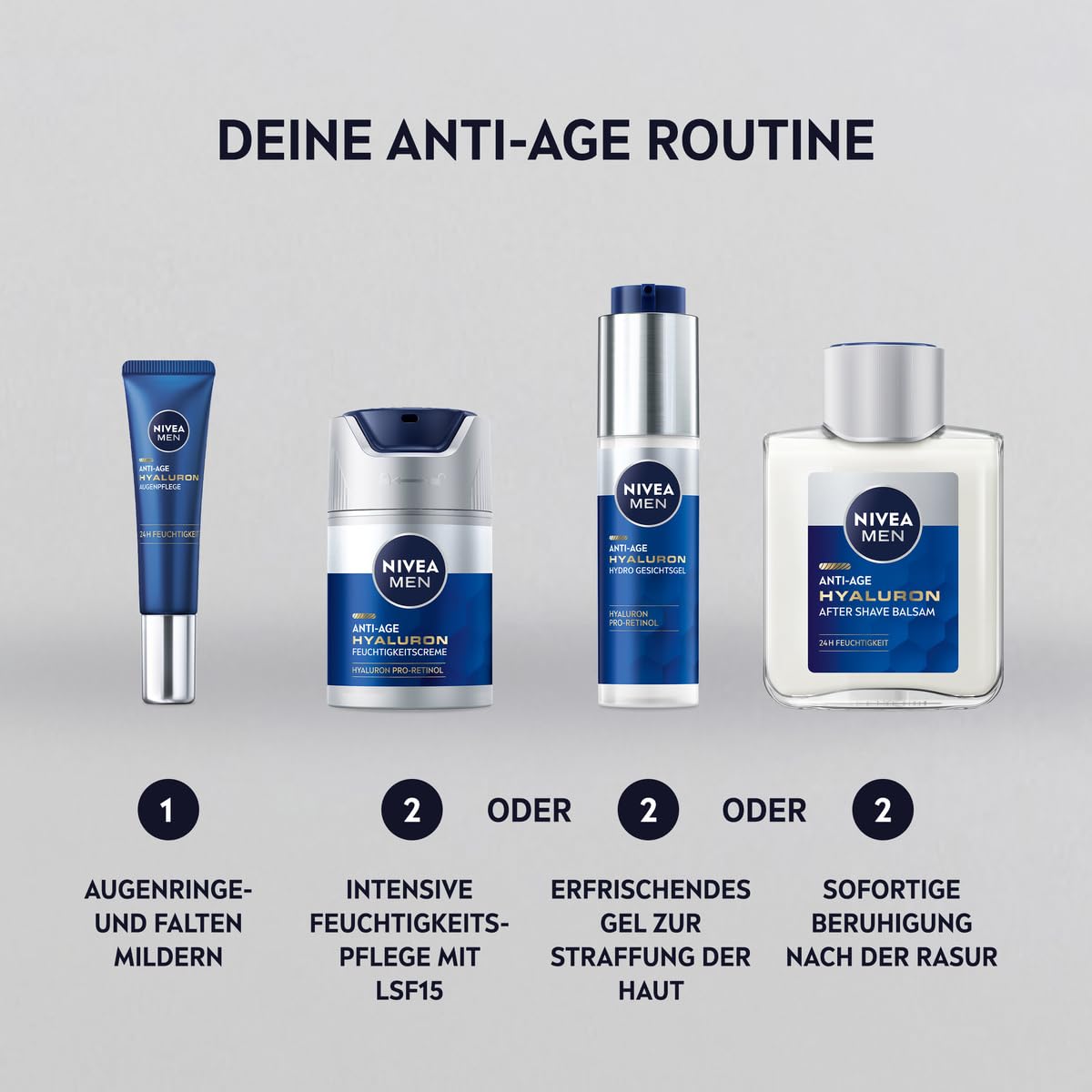 NIVEA MEN Anti-Age Hyaluron After Shave Balsam, erfrischendes After Shave für Männer mit Hyaluron für 24h Feuchtigkeit, beruhigende Gesichtspflege nach der Rasur (100 ml)