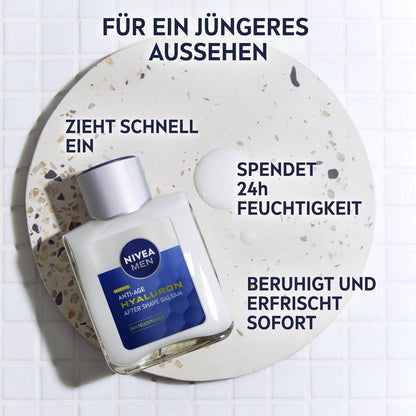NIVEA MEN Anti-Age Hyaluron After Shave Balsam, erfrischendes After Shave für Männer mit Hyaluron für 24h Feuchtigkeit, beruhigende Gesichtspflege nach der Rasur (100 ml)